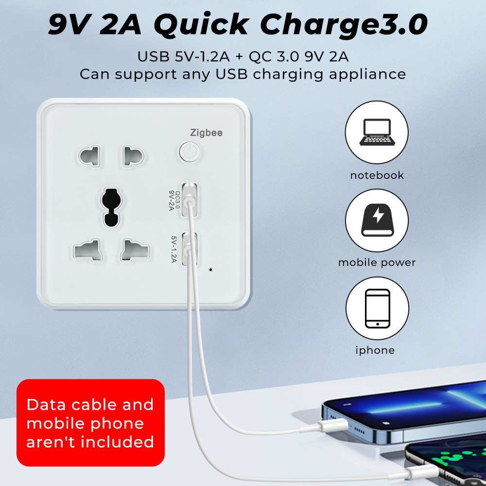 Zigbee Wall Smart Socket Tempered Glass Quick Fast Charger 3.0 Usb Charging Timing Google Home Alexa TuyaUS EU UK Plug