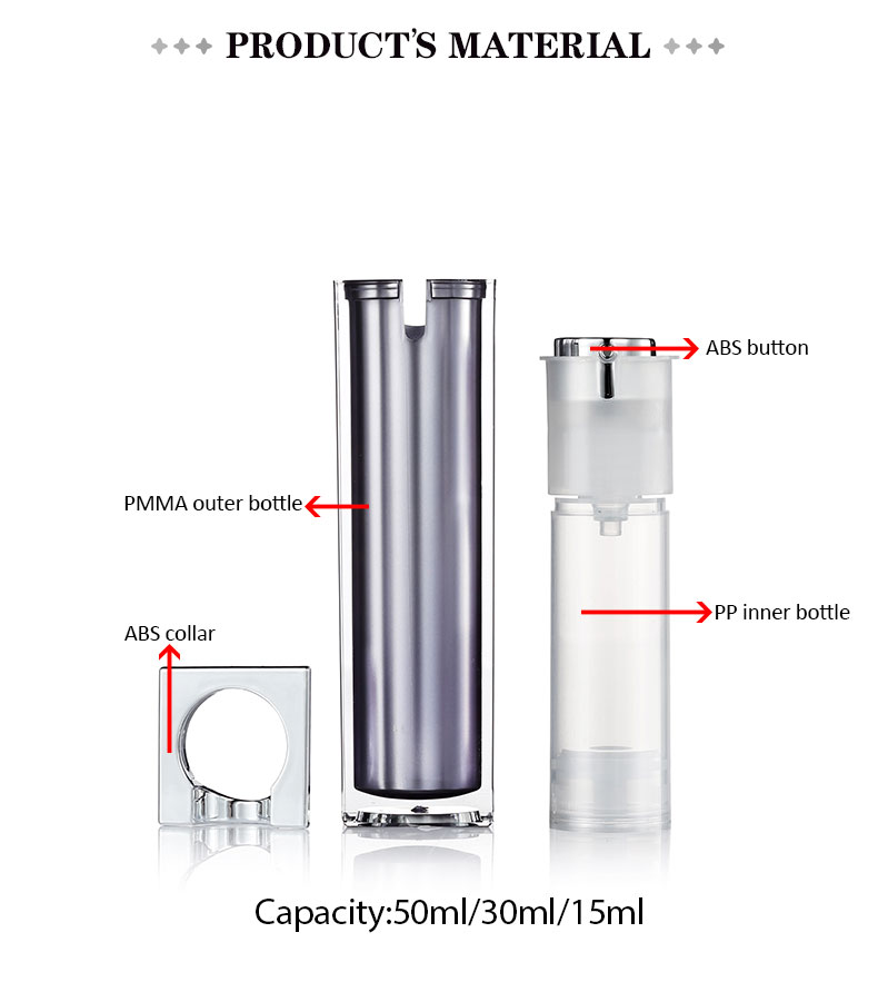 Lightweight Blue 50ml Acrylic Airless Square Lotion Bottle With Pump Sprayer