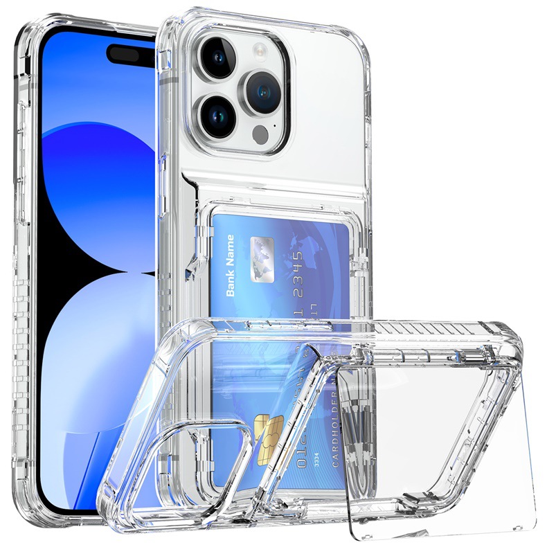 Shockproof Air Corner Clear TPU PC Card Slot Back Cover For iPhone 15 14 13 Pro Max Transparent Phone Case