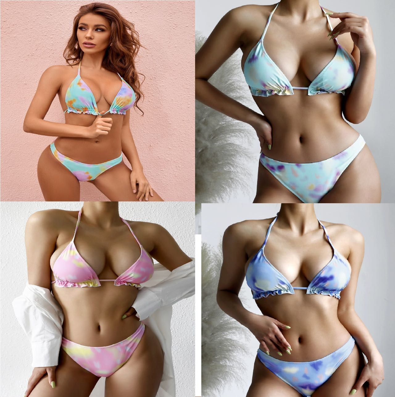 Sexy Blue And pink Color Matching U Drag Women’S Swimming Suits Bikini Split Ladies Bikini
