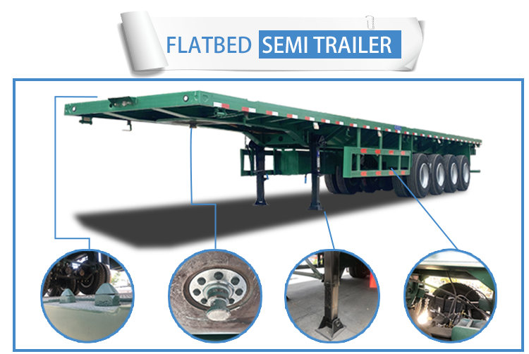 40ft 3 And 4axles 48ft 53ft Platform Flatbed Container Semi Trailer With Tractor Steel Floor 3-5mm Diamond Plate