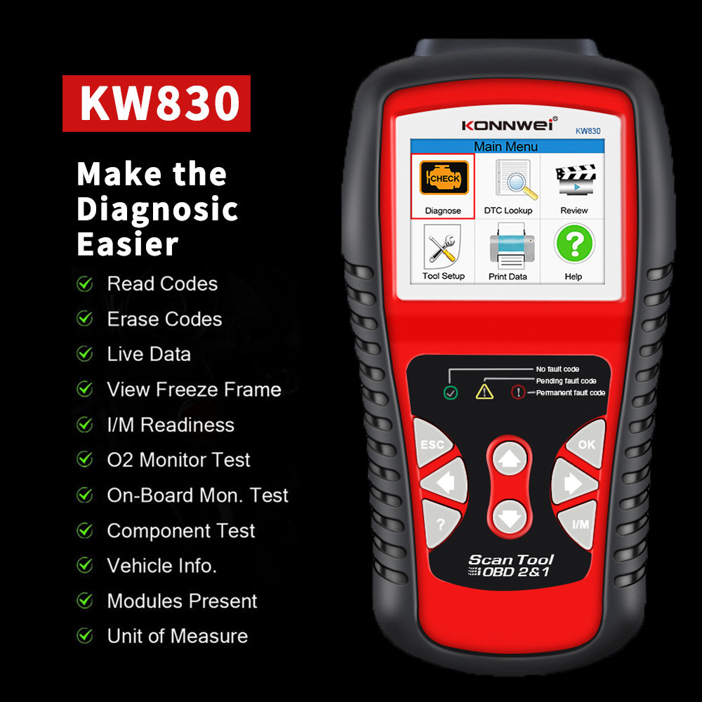 12V Car Diagnostic Tool OBD2 KONNWEI KW830 Check Engine ABS SRS Transmission