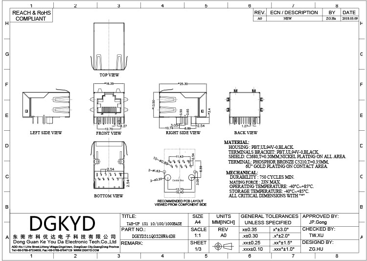 DGKYD Gigabit Ethernet Filtering 10P8C Modular RJ45 Jack
