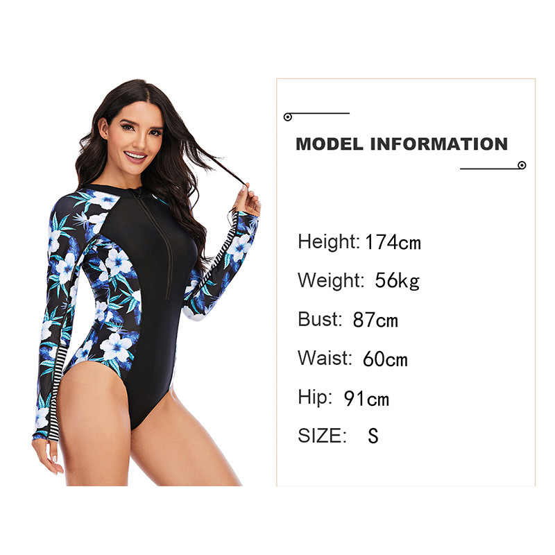 Zipper Womens Surfing Suits Polyester Long Sleeve One Piece Bathing Suit