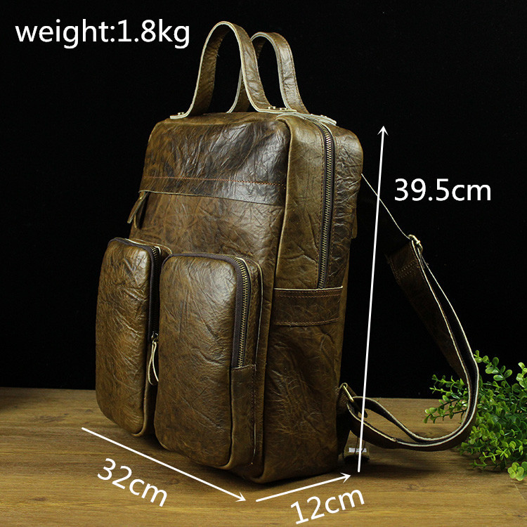 15" Small Multi Pocket Convertible Genuine Leather Backpack
