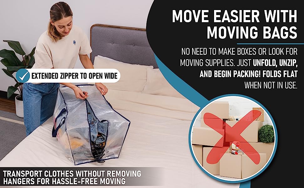 woman packing zipping up bag on top of bed move easier with moving bags folds flat transport clothes