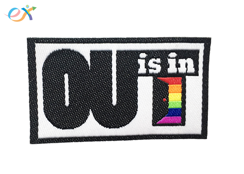 Out Letter Woven Logo Patch Rectangle Shape Laser Cut Border With Paper Coated
