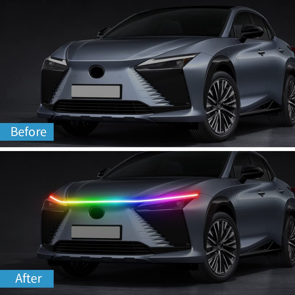 Car Engine Hood Decorative Headlights 12V RGB Multi-Color Waterproof Hood Light Strip