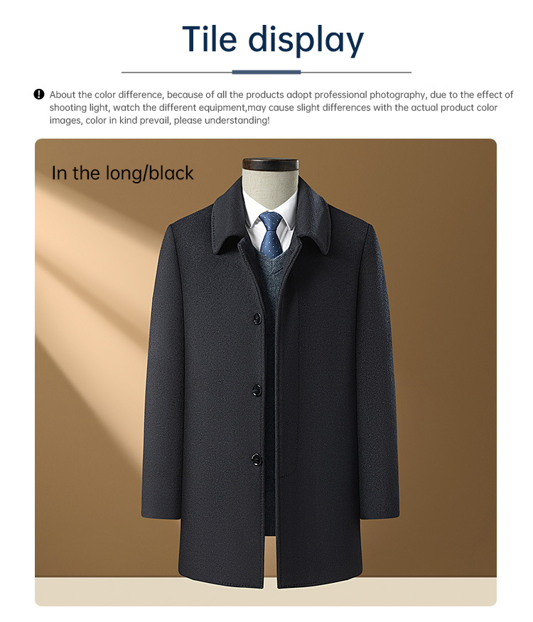 LCBZ Winter Fashion Men's Hooded Trench Coat with Cashmere Lining and Fleece Sleeves
