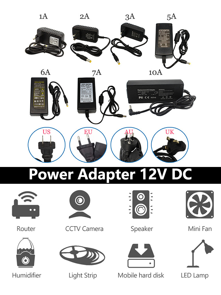100-240V AC to DC 12V Wall Plug Desktop Type 5.5*2.5m Power Supply 1A 2A 3A 5A 6A 7A 10A