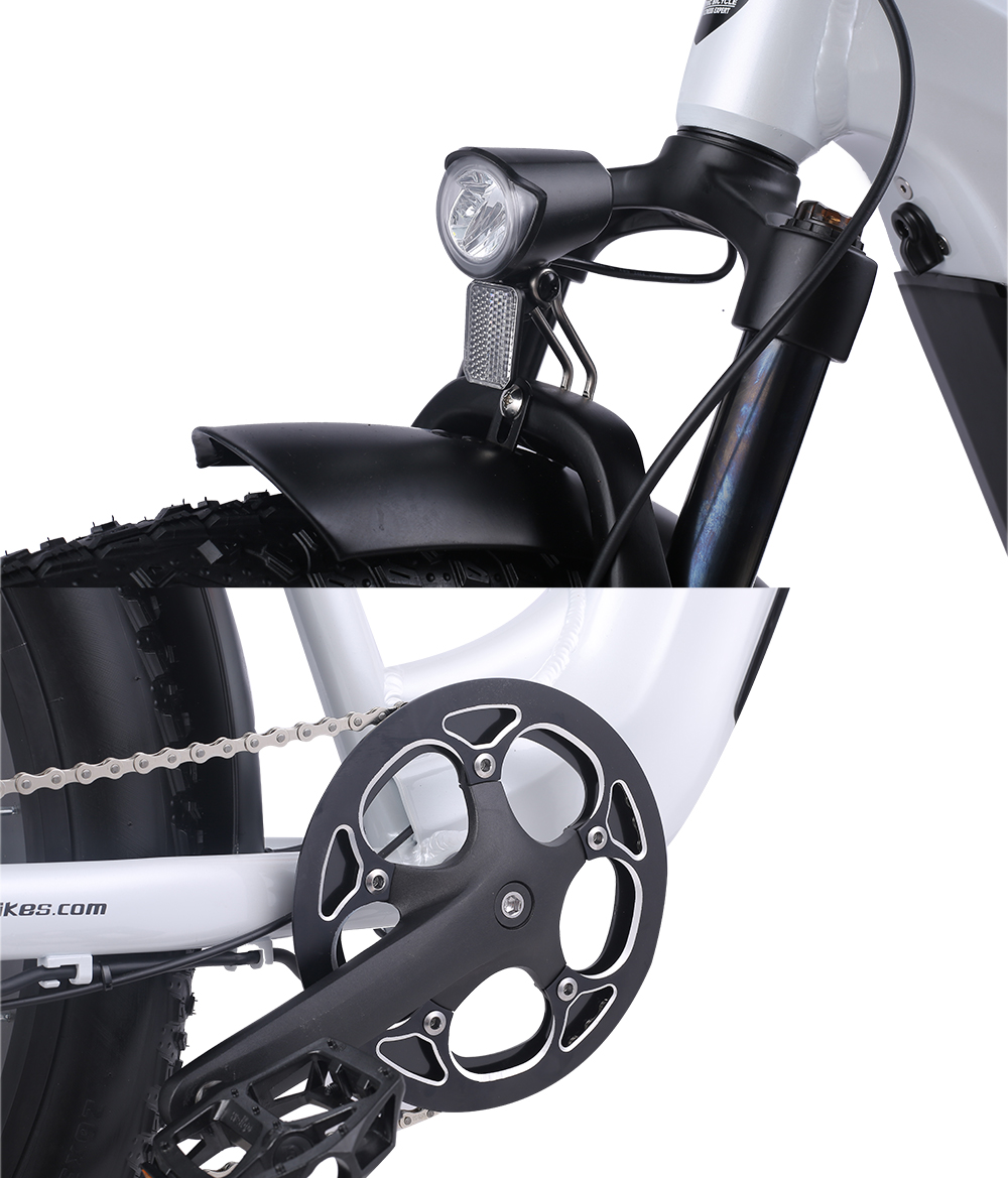 White 26 inch Electric Fat Tire Bike 7 Speed 48V 500W 17.5Ah Lithium Battery