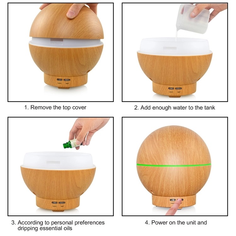 400ML Sphere Dark Wood Grain Ultrasonic Air Humidifier Purifier Aroma Diffuser
