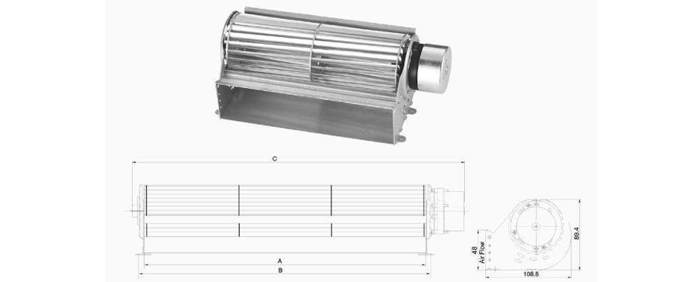 DC 65mmX120mm Elevator Cross Flow Refrigerator Cooling Fan For mass production in industry metal frame and impeller