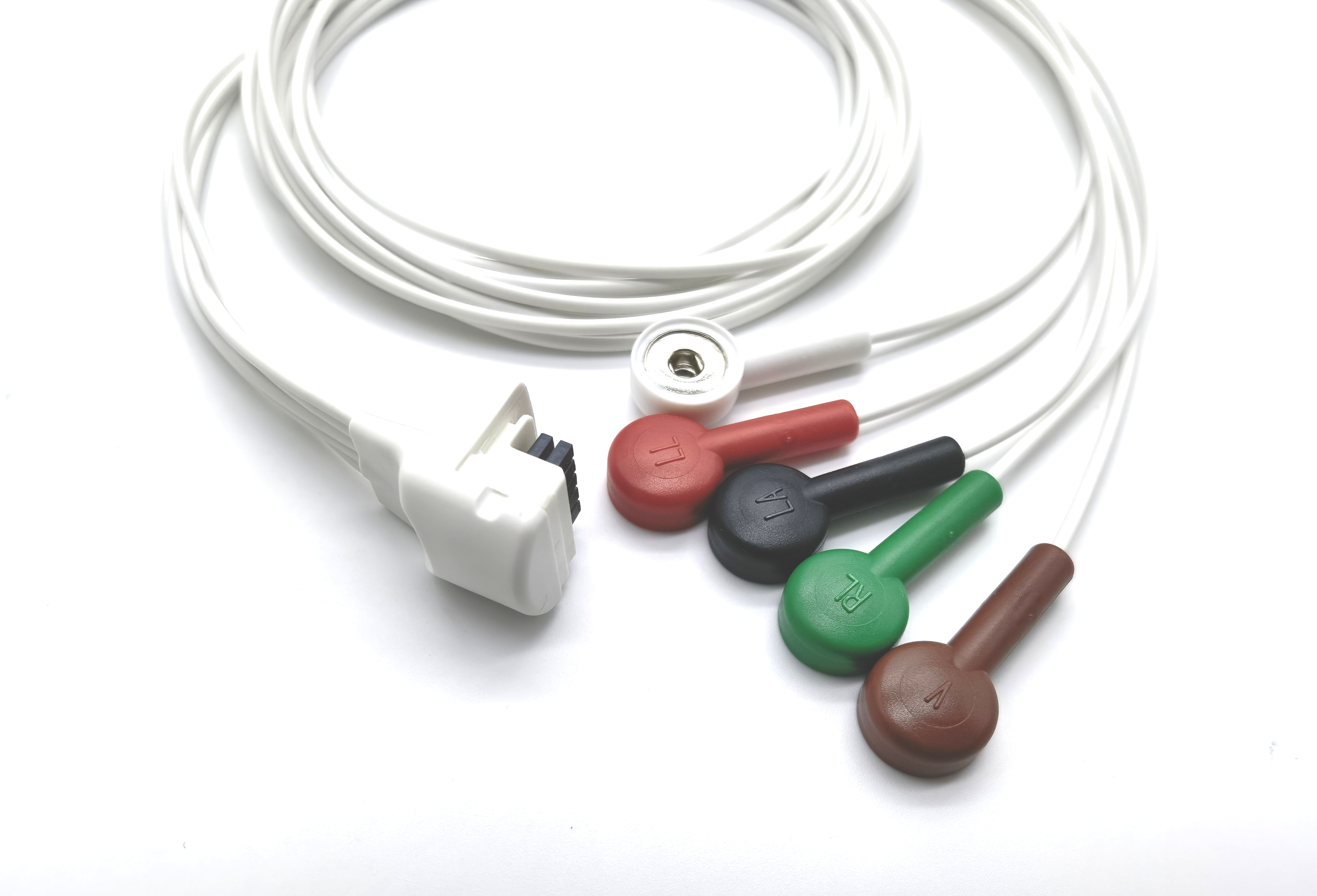 Mortara H3 5 Leads IEC AHA ECG Lead Wires With Snap Type for Holter Recorder