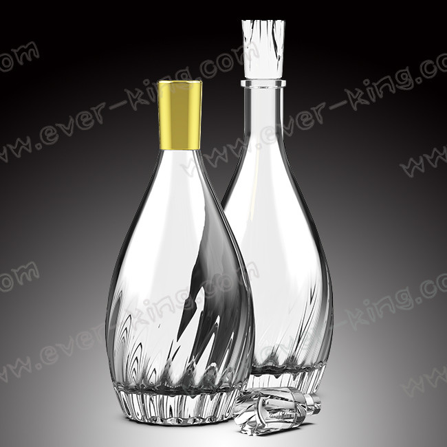 700ml Brandy Bowling Liquor Glass Bottle With Metal Labels
