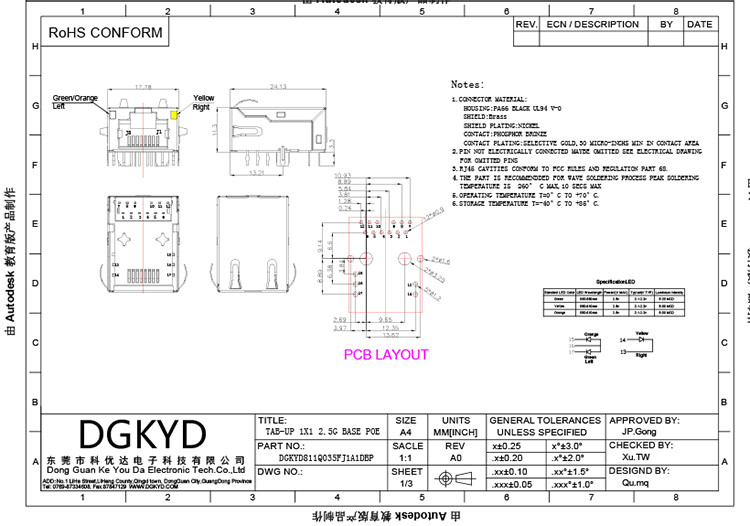 2.5Gbit / s RJ45 Ethernet Connector , high performance industrial grade Modular Rj45 Jack