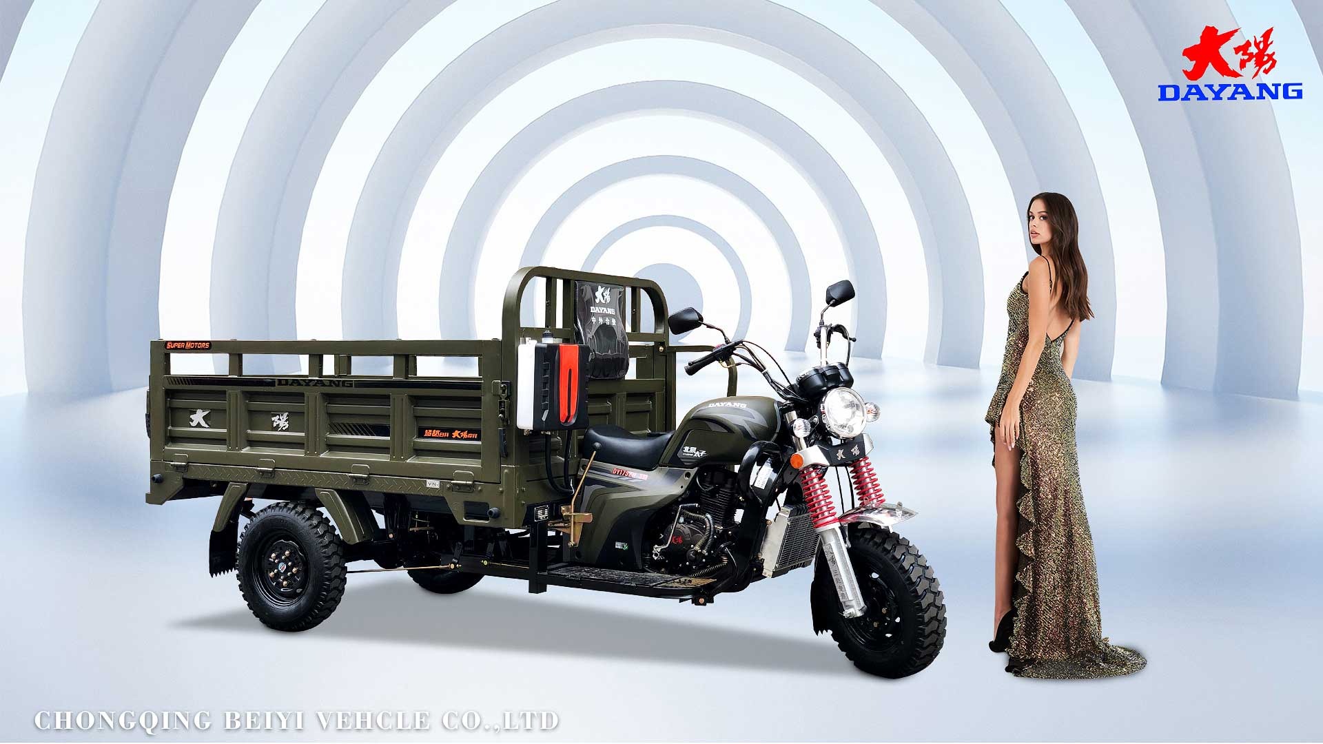 DAYANG Motorized Tricycle Cargo Tricycle Three Wheel Motorcycle with 12V Battery System