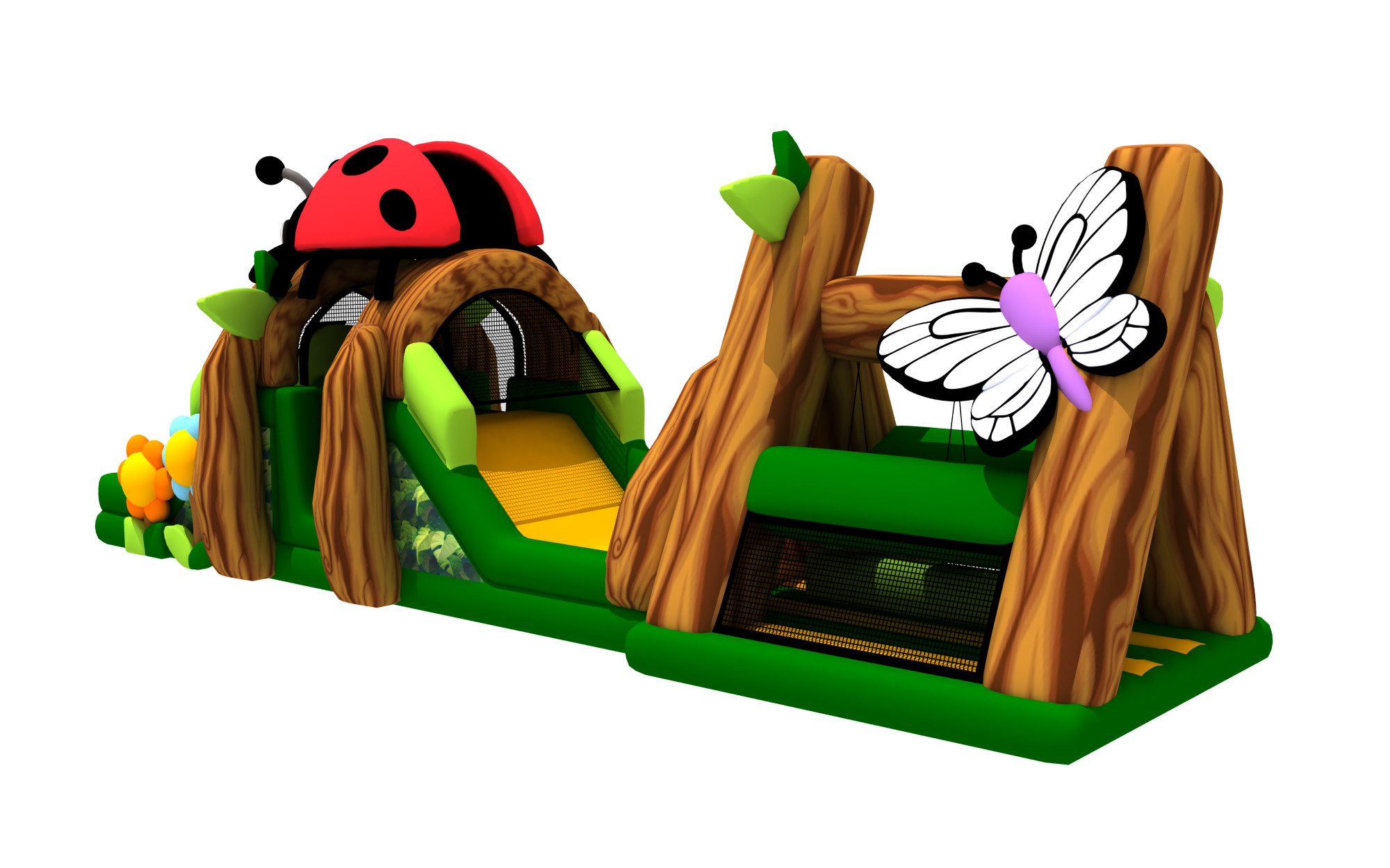 0.55mm Pvc Inflatable Obstacle Courses Insect Themed 16.3x5x5.5m Indoor Garden Bouncy Castle