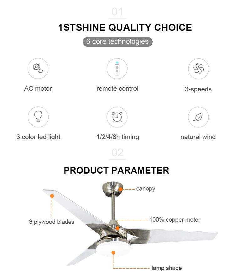 52 Inch 3 Blades Air Cooling LED Ceiling Fan Light with Remote Control and MDF Blades