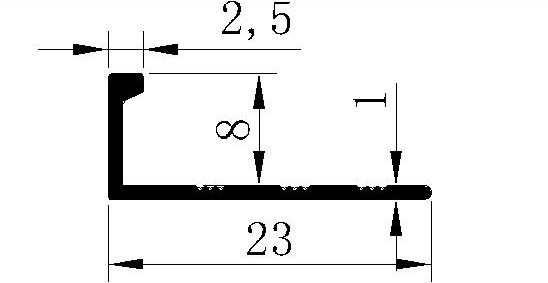 L Shape Straight Edge 8mm Aluminium Tile Trim Profile thickness 1.1mm