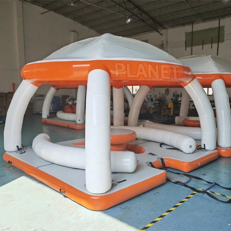 Water Play Equipment Inflatable Floating Island With Tent PVC Dock Platform Floating Tent