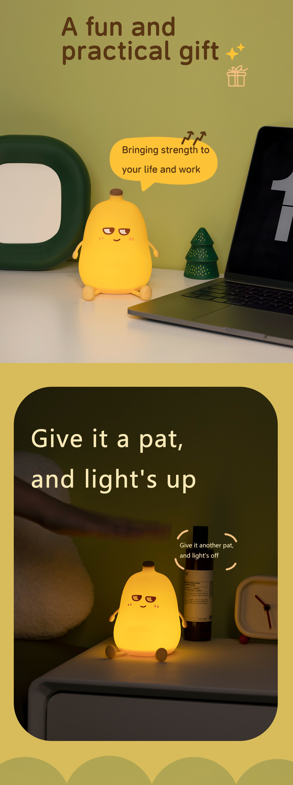 Modern Design Banana Silicone Night Light Cute Rechargeable Dimmable LED Small Desk Lamp for Bedroom and Table Decorations