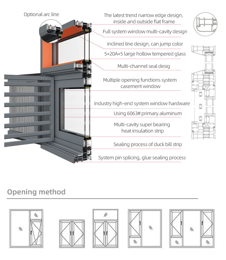 Heat Insulation Sash Bullet Proof Aluminium Frame Casement Window Screen