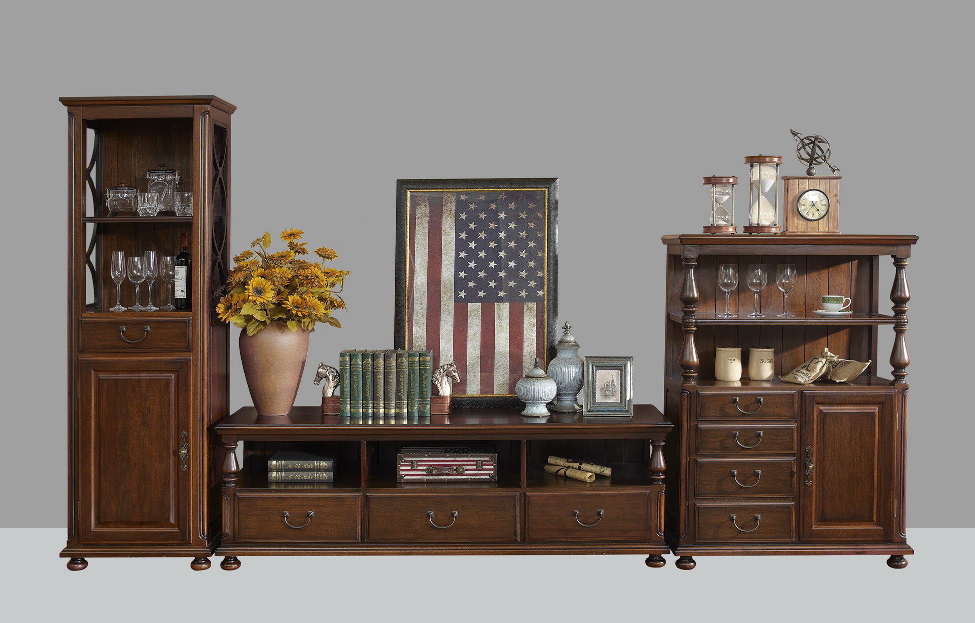 Home Office Study room furniture Wooden Reading Writing desk Computer table with Storage cabinet and Bookshelf cabinet