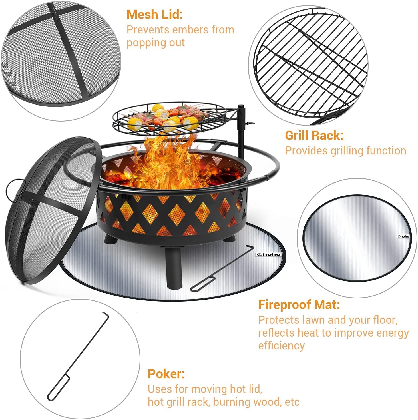 Outdoor Stainless Steel Fire Pit BBQ Grill Mesh Spark Screen Over Log Grate
