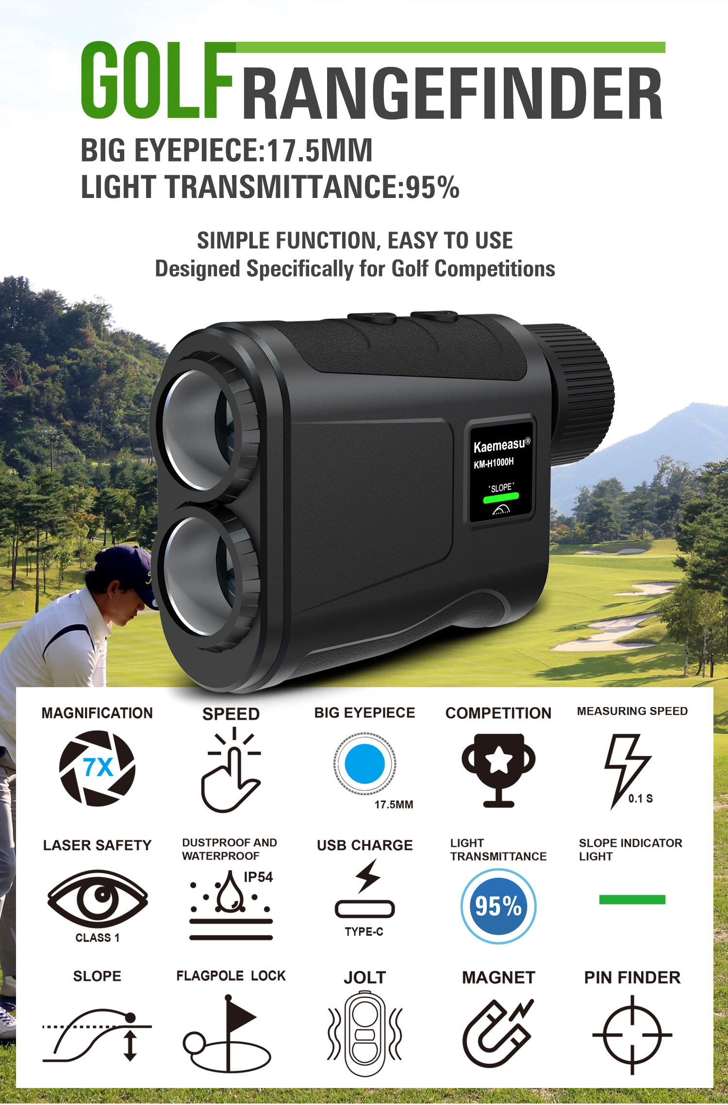 Sport Laser Rangefinders 195g H Telescope for Golf Slope Function 1500m Long Distance Range