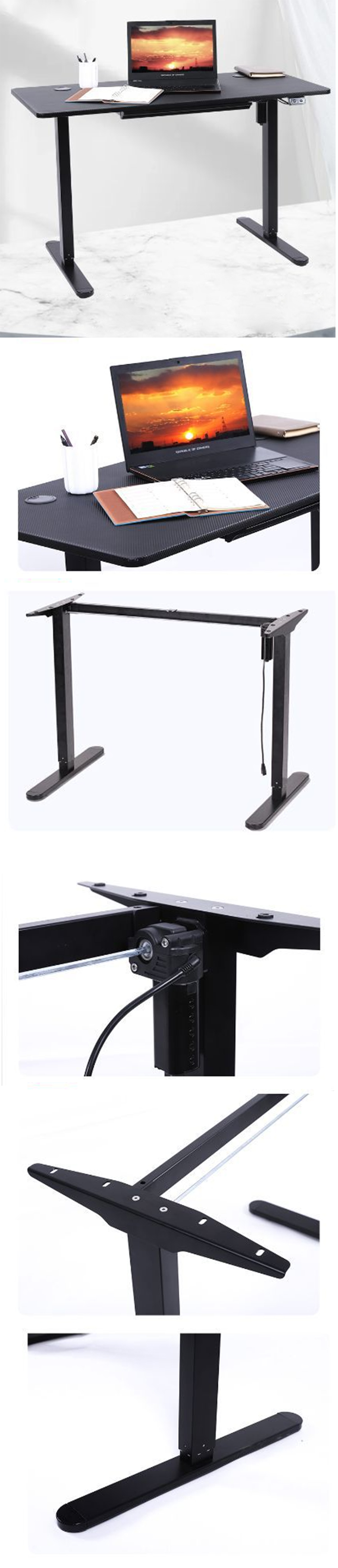 60-72 Inch Black Wooden Recording Studio Table Workstation with Electric Height Control