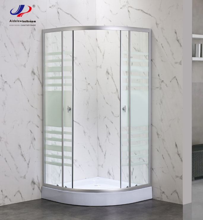Quadrant Shower with Aluminium Frame and White Stripes Glass for Modern Bathroom Design