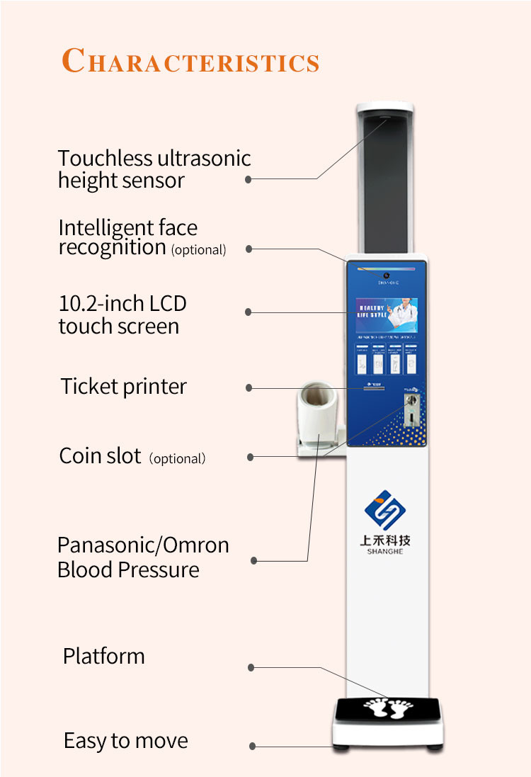 Ultrasonic Medical Human Height Weight Scale Blood Pressure Bmi Measurement