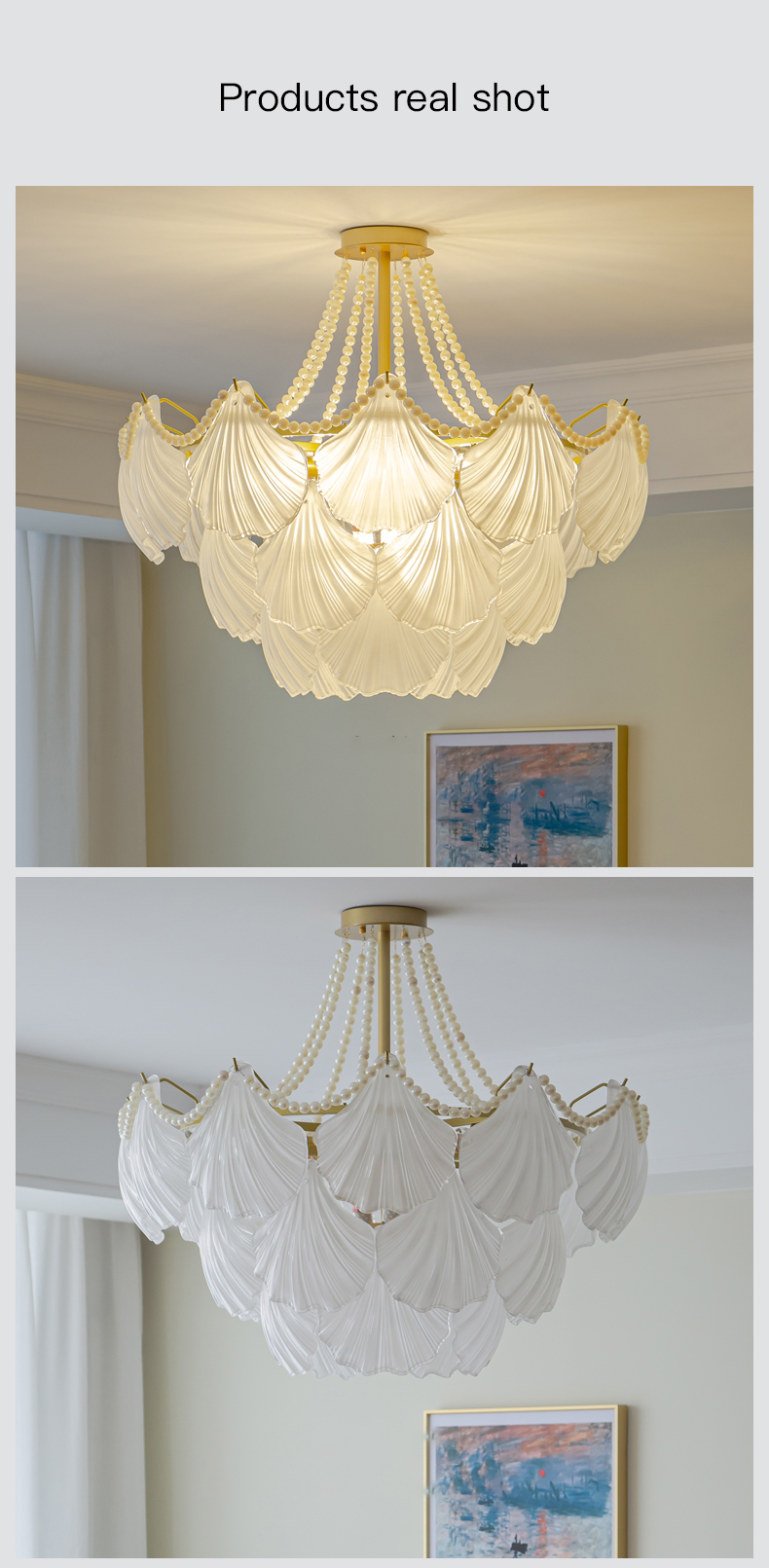 Modern Led Chandelier For Living Room Frosted Glass Luxury Shell Chandelier Lamp(WH-CY-247)