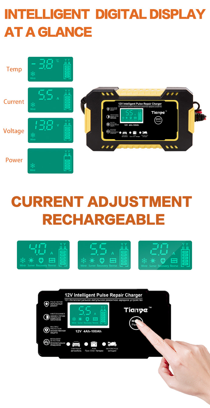Portable Intelligent Pulse Repair Battery Charger 6A 12V