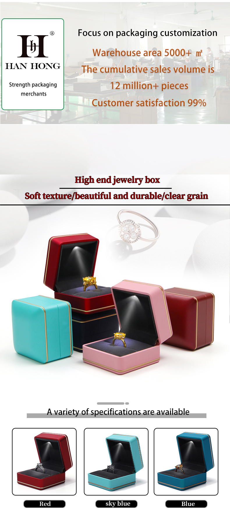 Custom Logo Silk Screen Printing Dark Green LED Jewelry Box for Luxury Rings