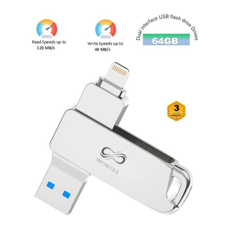 Infinites Dual Interface USB Drive USB C+USB3.2 Equipped with USB C/Type-C Interface and USB a/USB 3.2 High-Speed Interfac 64GB
