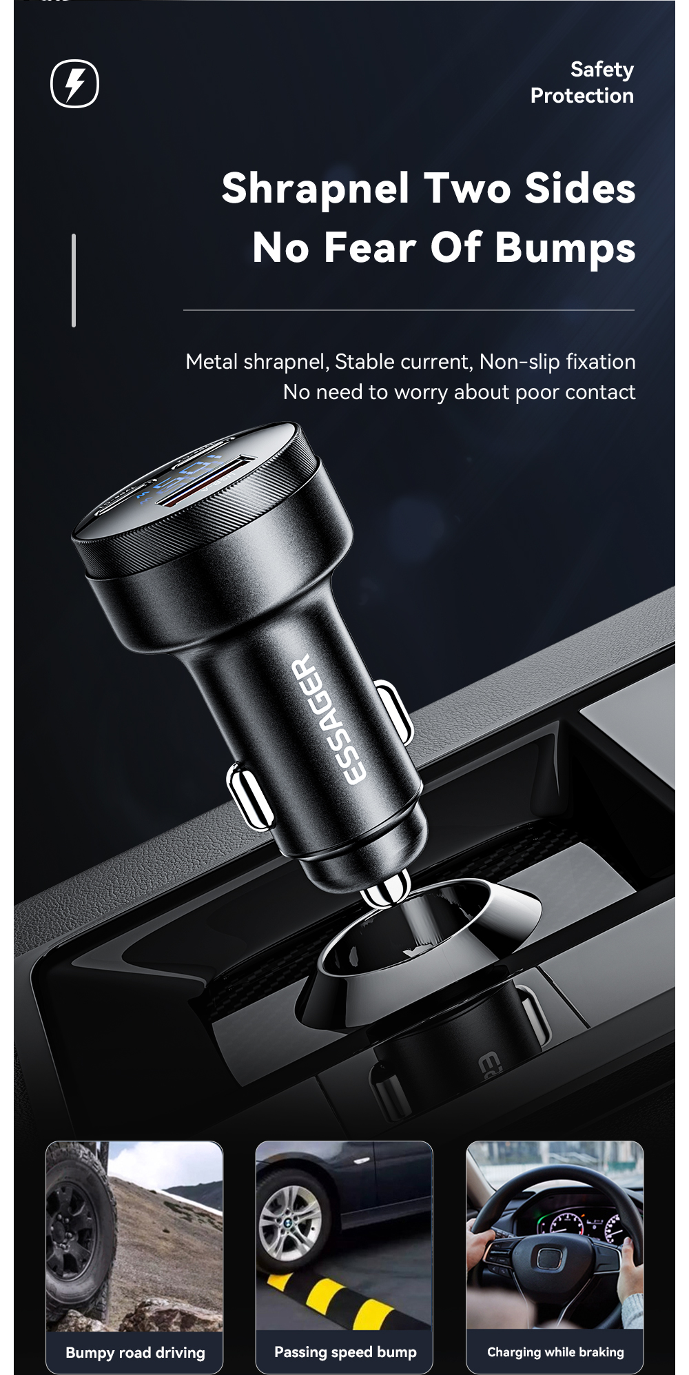 ESSAGER FSJ-008 Series 105W 3 Ports Fast USB Type C Car Charger