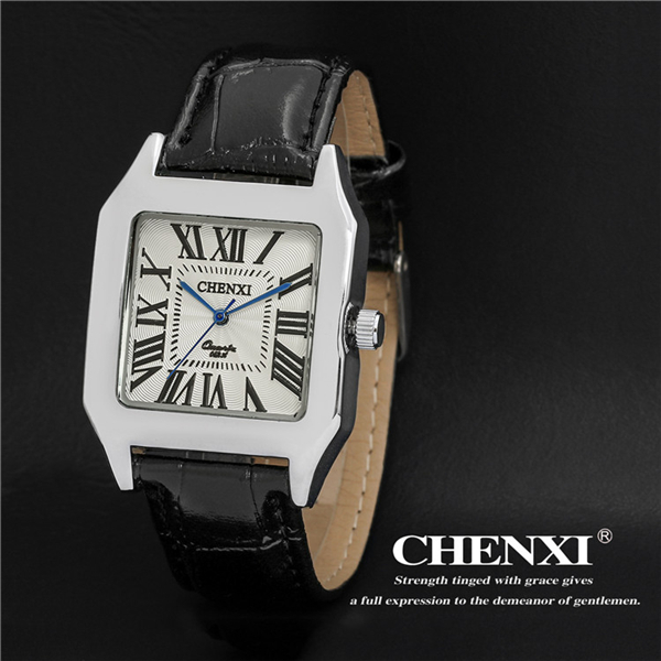 Tank Shape Unique Design Wristwatches Man Roma Numbers Stainless Steel Case Leather Watch