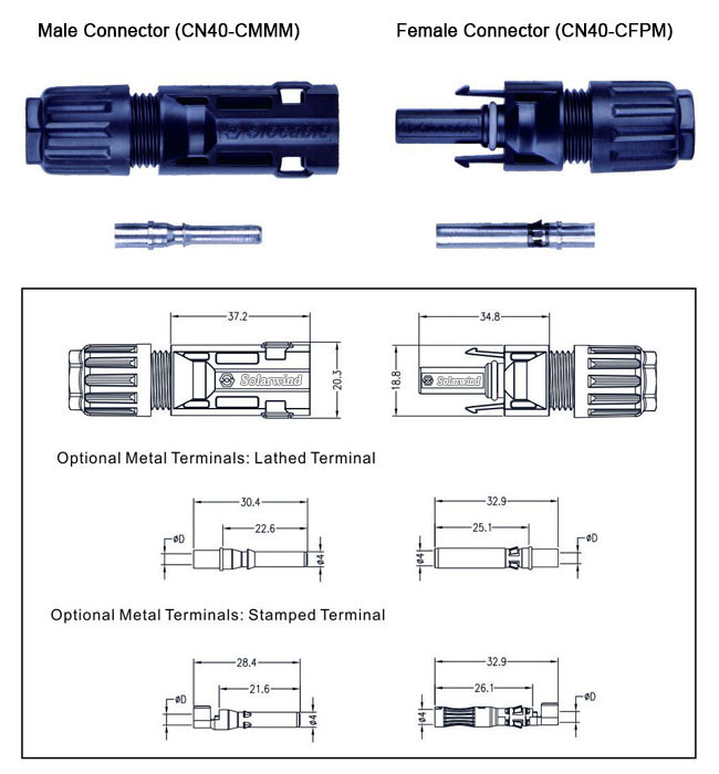 Solar PV Connector Electrical Power Accessories MC4 Connector Copper Sheet Terminal