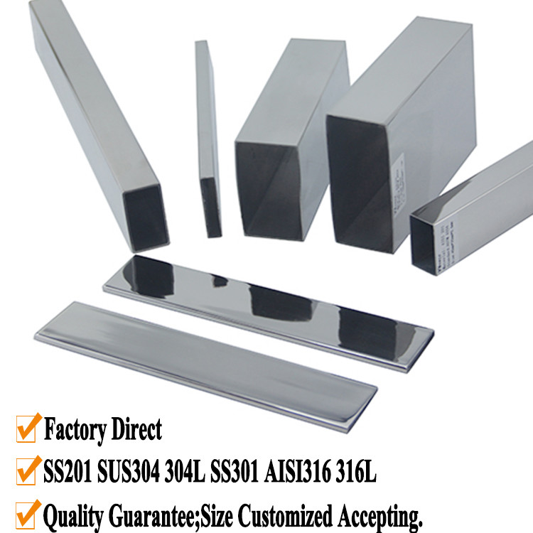 Decorativo TUBO RECTANGULAR BRILLANTE POLISHED 600 C-304 X 6 METROS Stainless Steel Inox Flat Pipe