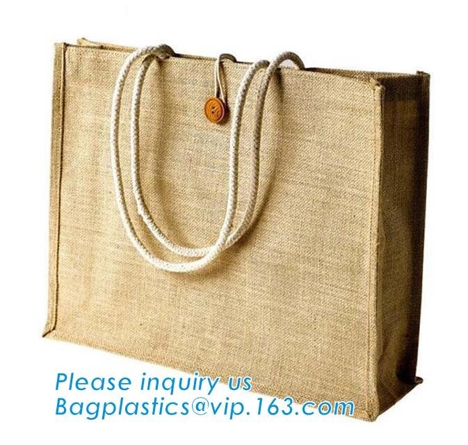 Multifunctional jute bag with low price,Natural Burlap Tote Bags Reusable Jute Bags with Full Gusset,shoulder strap plai
