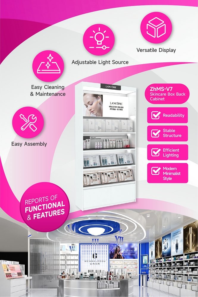 ZhMS-V7 Diamond-shaped Organic Panel Skincare Display Cabinet with Efficient Lighting
