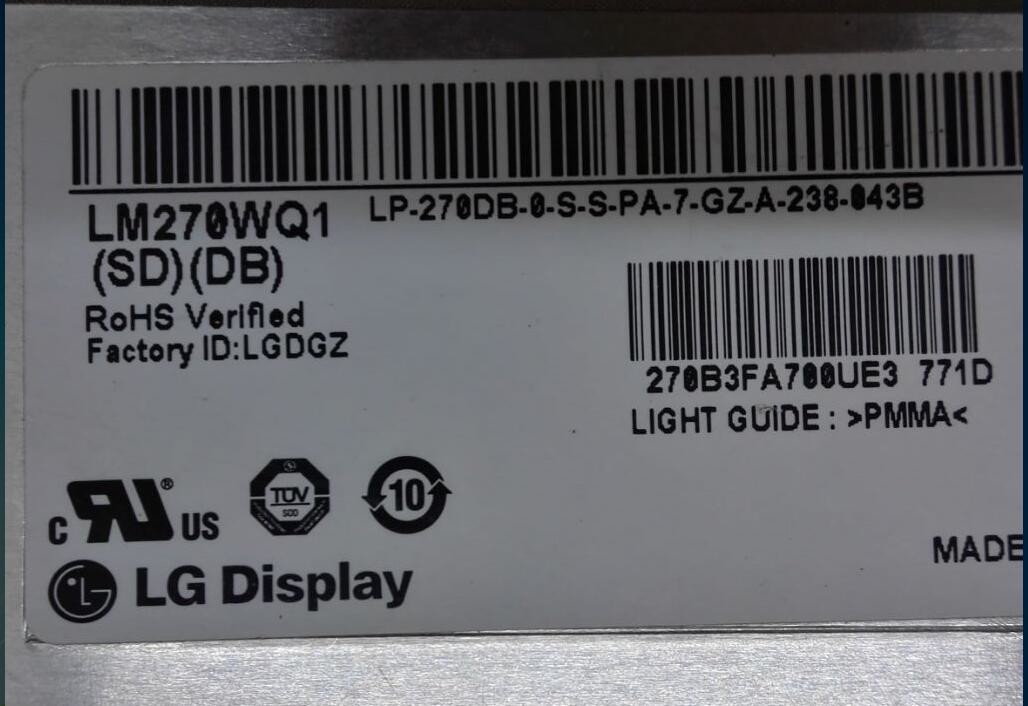 27.0" 2560×1440 420cd/m2 TFT LCD Panel 108PPI LM270WQ1-SDC2 89/89/89/89 (Typ.)(CR≥10)
