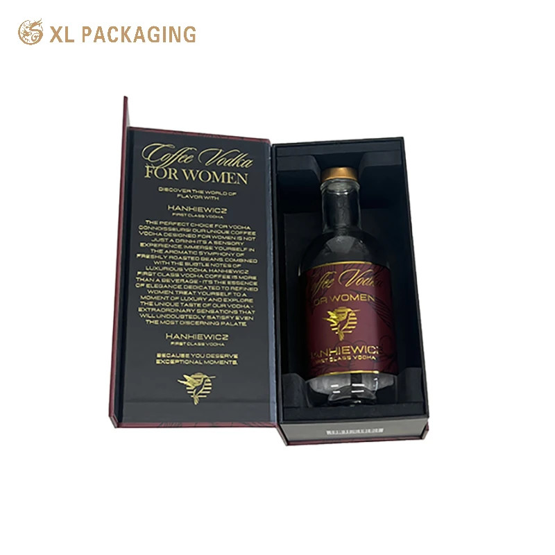 Custom Wine Paper Box Gold Foil Magnetic Closure Wine Boxes Single Champagne Glass Wine Bottle Gift Box Packaging