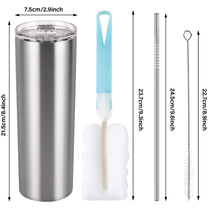 20Oz With Lid And Straw Skinny Tumbler Insulated Slim Powder Coated Double Wall Vacuum Insulated Coffee Tumbler For Hot Cold Drinks