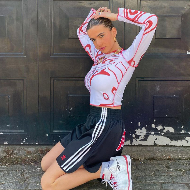 2021 High quality lady fashion crop top fitness gym long sleeve t shirt for women fashion fall 2021 women clothes Striped