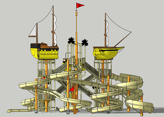 Pirate Ship Water Theme Park / Outdoor Aqua Playground For Family