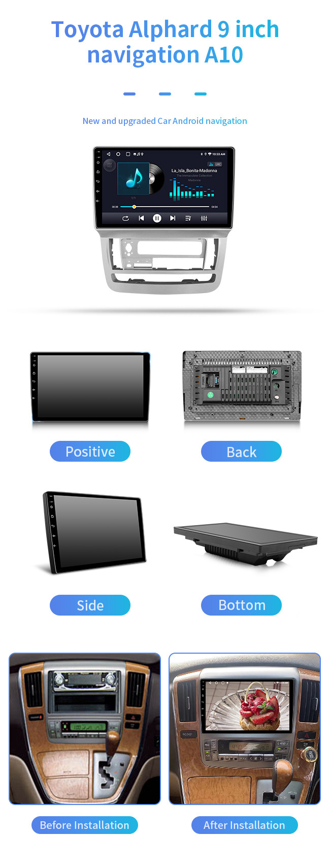 8 Core 9 Inch For Toyota Alphard A10 4G Wifi Carplay GPS Bluetooth Car Navigation