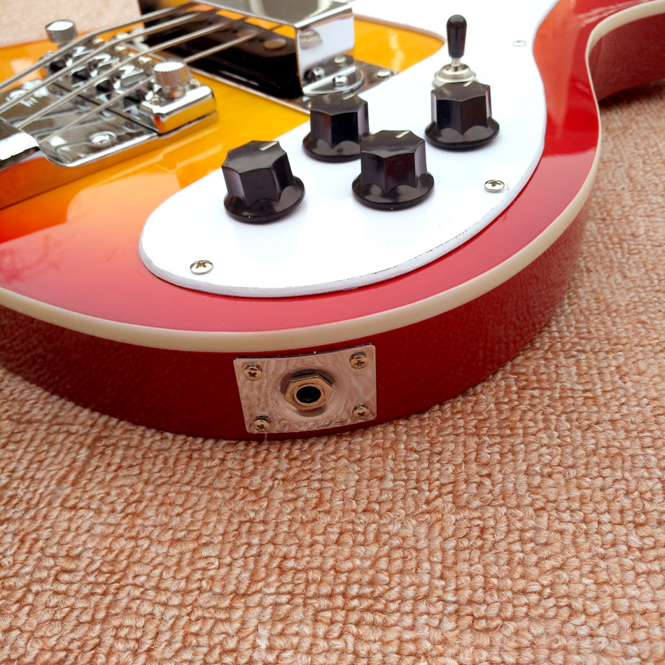 Top quality Rick 4003 model Ricken 4 strings Electric Bass guitar in Cherry burst color Chrome hardware, Free shipping